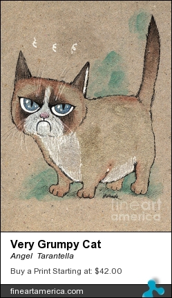 Very Grumpy Cat by Angel  Tarantella - Painting - Ink And Watercolors