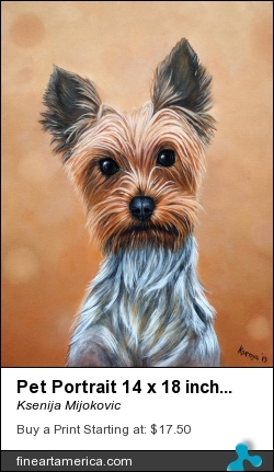 Pet Portrait 14 X 18 Inch Oil On Canvas Yorkshire Terrier by Ksenija Mijokovic - Painting - Oil On Canvas