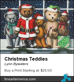 Christmas Teddies by Lynn Bywaters - Painting - Gouache On Strathmore Paper