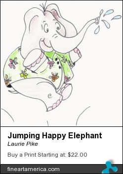 Jumping Happy Elephant by Laurie Pike - Drawing - Colored Pencil