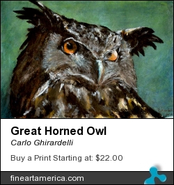 Great Horned Owl by Carlo Ghirardelli - Painting - Watercolor