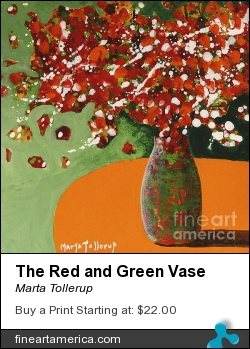 The Red And Green Vase by Marta Tollerup - Painting - Acrylic On 300# Watercolor Paper
