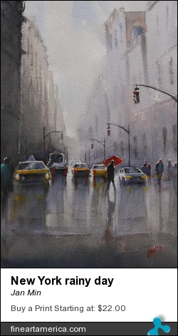 New York Rainy Day by Jan Min - Painting - Aquarel