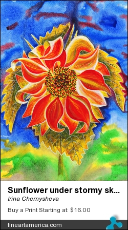 Sunflower Under Stormy Sky by Irina Chernysheva - Painting - Acrylic On Paper