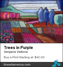Trees In Purple by Gergana Valkova - Painting - Soft Pastels On Black Paper