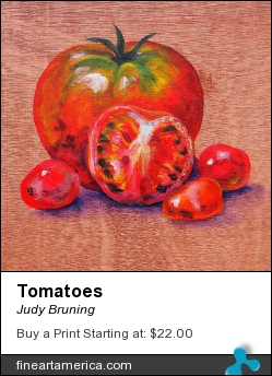 Tomatoes by Judy Bruning - Painting - Acrylic On Wood