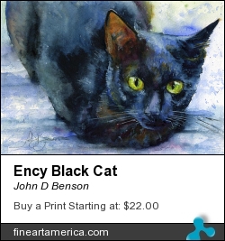 Ency Black Cat by John D Benson - Painting - Watercolor