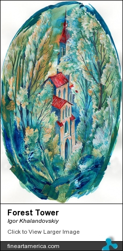 Forest Tower by Igor Khalandovskiy - Painting - Acrylic On Paper
