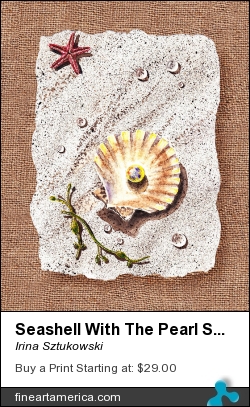 Seashell With The Pearl Sea Star And Seaweed by Irina Sztukowski - Painting - Watercolor