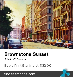 Brownstone Sunset by Mick Williams - Painting - Watercolor
