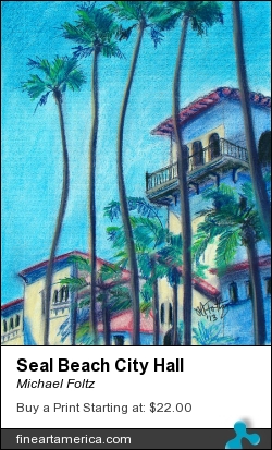 Seal Beach City Hall by Michael Foltz - Painting - Pastel On Paper