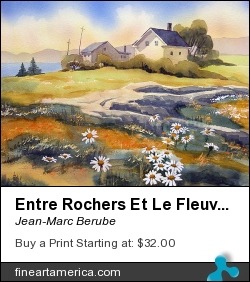 Entre Rochers Et Le Fleuve 11x15 by Jean-Marc Berube - Painting - Water-colour