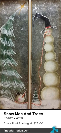 Snow Men And Trees by Kendra Sorum - Painting - Acrylic On Glass