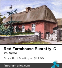 Red Farmhouse Bunratty Clare by Val Byrne - Painting - Watercolour