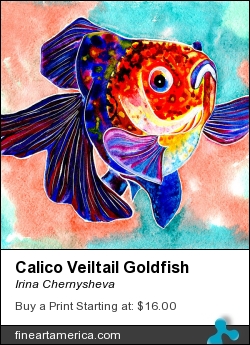 Calico Veiltail Goldfish by Irina Chernysheva - Painting - Watercolour