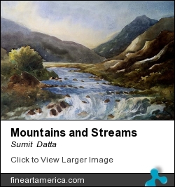 Mountains And Streams by Sumit  Datta - Painting - Watercolor