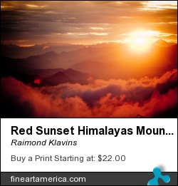 Red Sunset Himalayas Mountain Nepal by Raimond Klavins - Photograph
