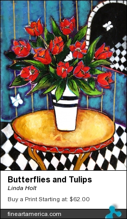 Butterflies And Tulips by Linda Holt - Painting - Acrylic On Paper
