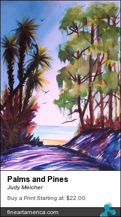 Palms And Pines by Judy Melcher - Painting - Watercolor On 140 Lb. Cold Press Paper