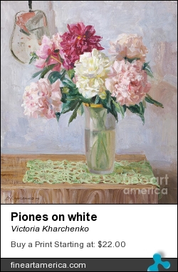 Piones On White by Victoria Kharchenko - Painting - Oil On Canvas