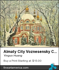 Almaty City Voznesensky Cathedral by Yinguo Huang - Painting - Oil On Canvas