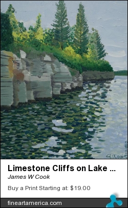 Limestone Cliffs On Lake Manitou by James W Cook - Painting - Oil On Canvas