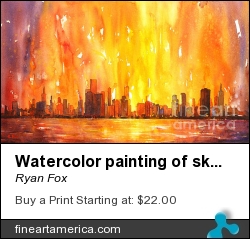 Watercolor Painting Of Skycrapers Of Downtown Chicago As Viewed by Ryan Fox - Painting - Watercolor